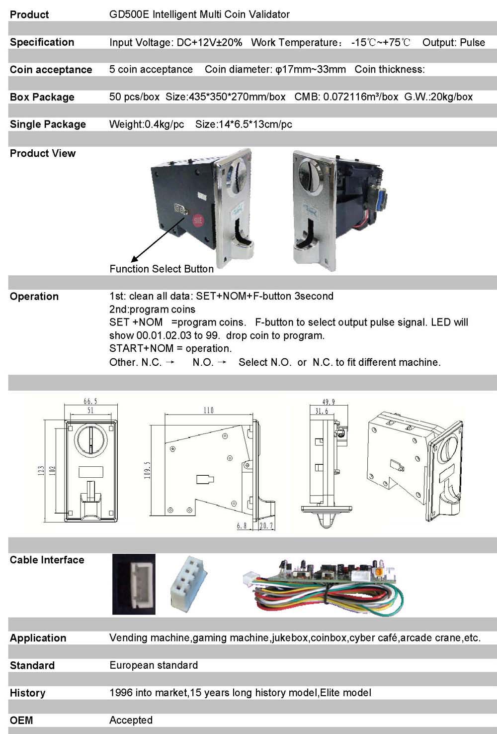 Vending Machine  Multi Coin Acceptor validator