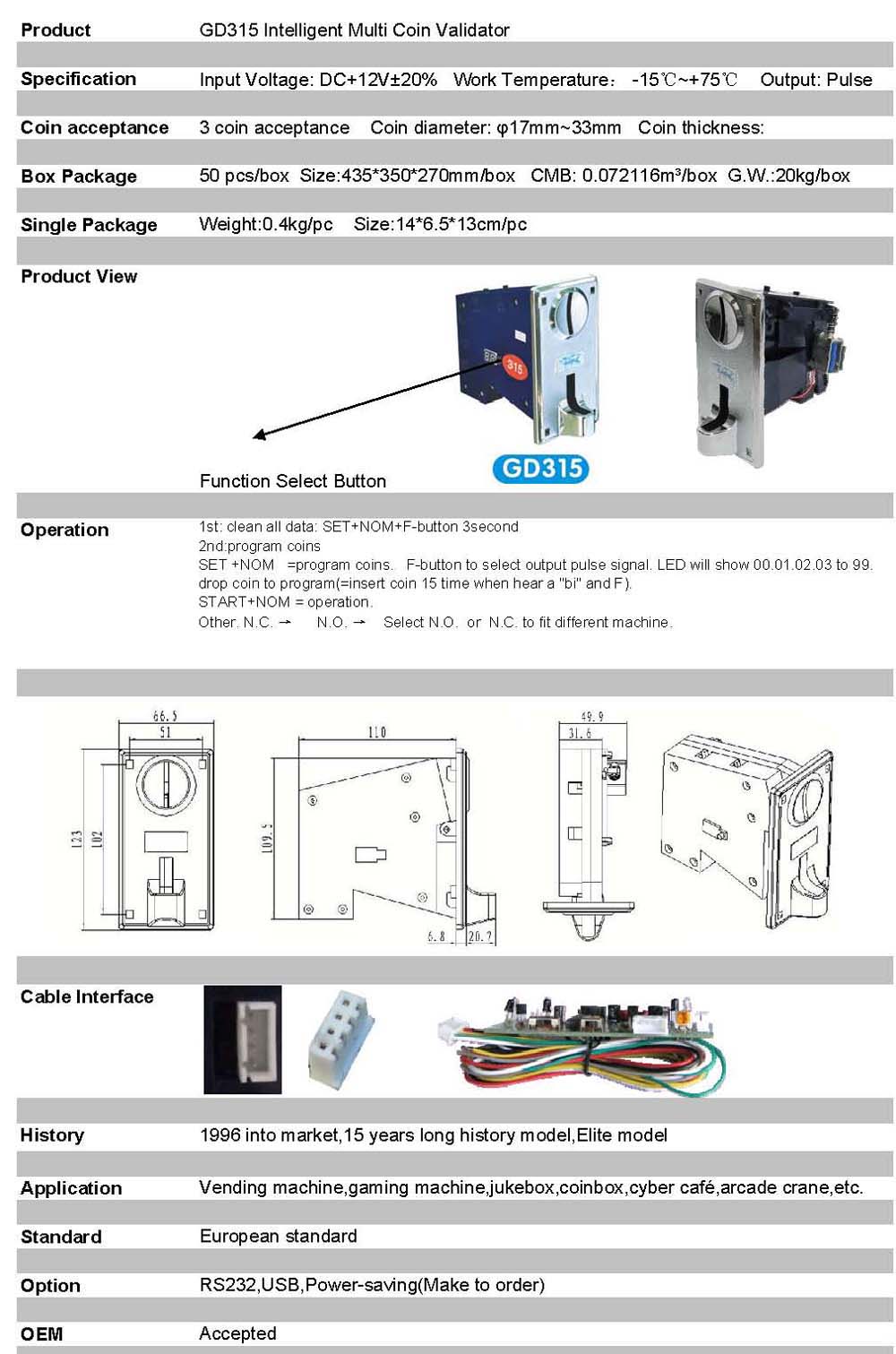 multi coin acceptor validator