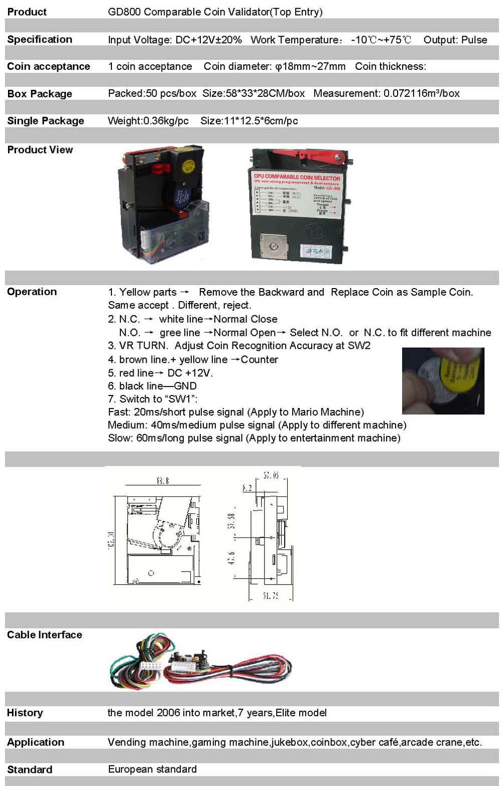 top insert coin acceptor hopper selector